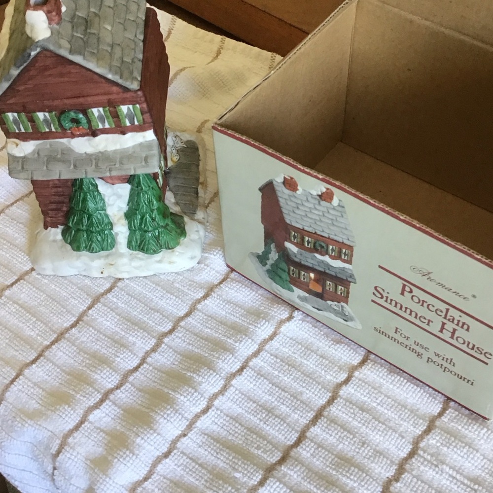 Festive Porcelain House with Green Trees